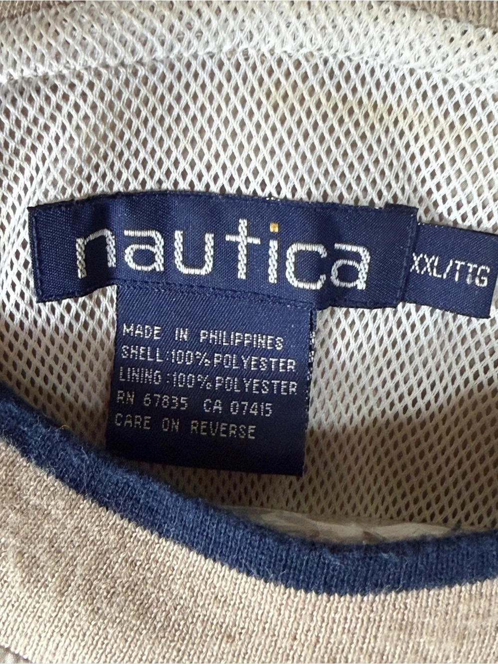 Nautica Men’s 2XL Beige Crew Neck Pullover Windbreaker Jacket Fitted Waist